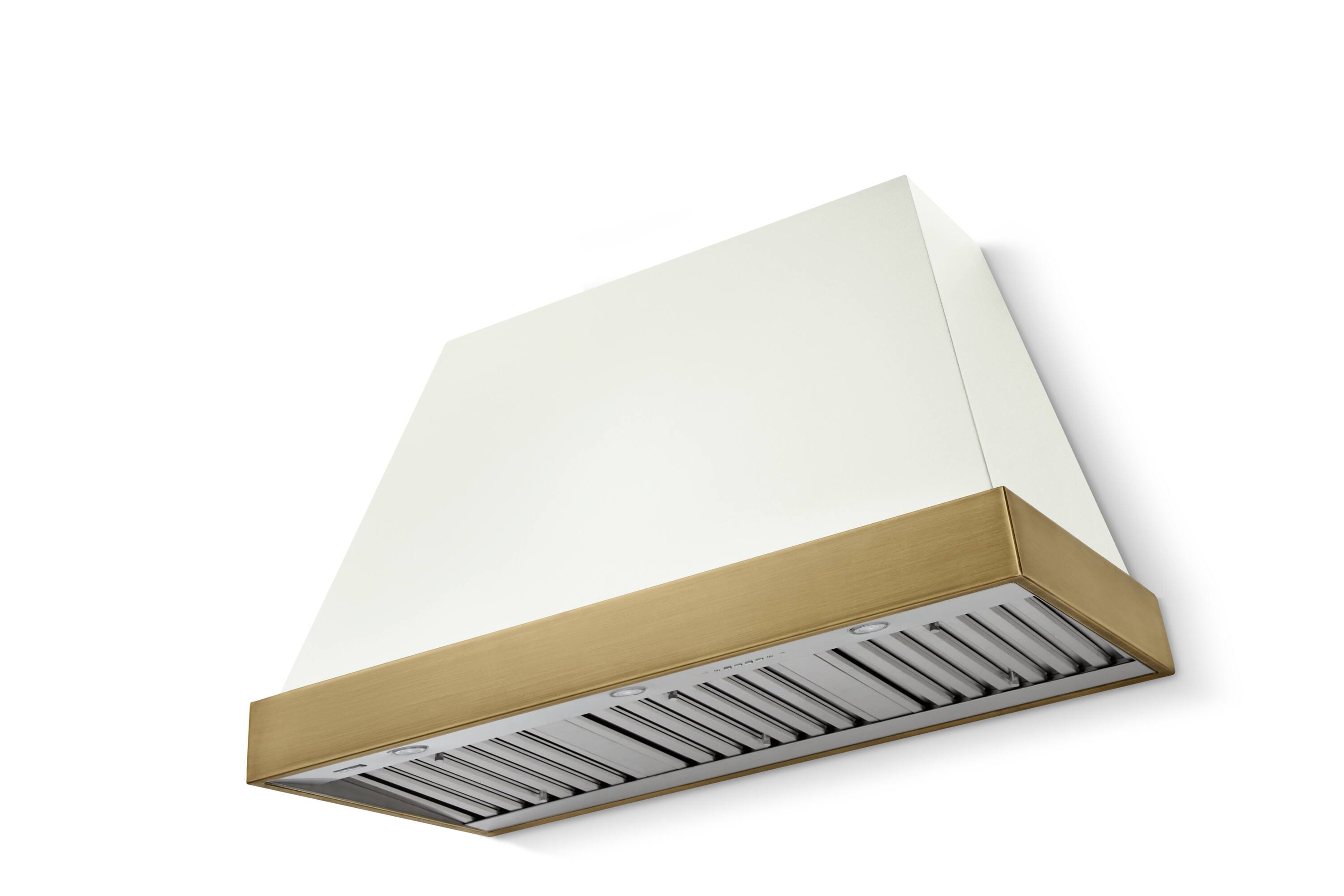 Front. AGA - AGA Euclid 48 x 30 Hood 1200 CFM_White_ w. Antique Brass Trim - White.