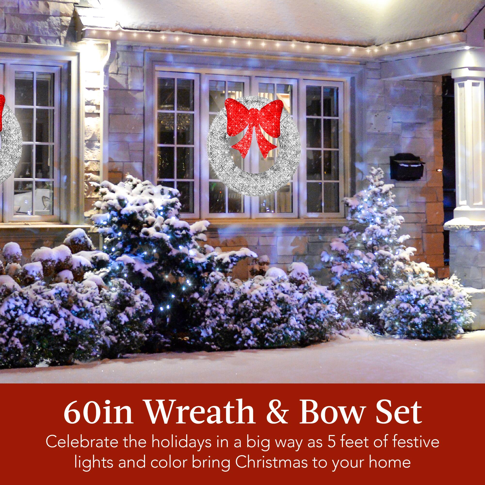 60in Wreath & Bow Set

Celebrate the holidays in a big way as 5 feet of festive lights and color bring Christmas to your home