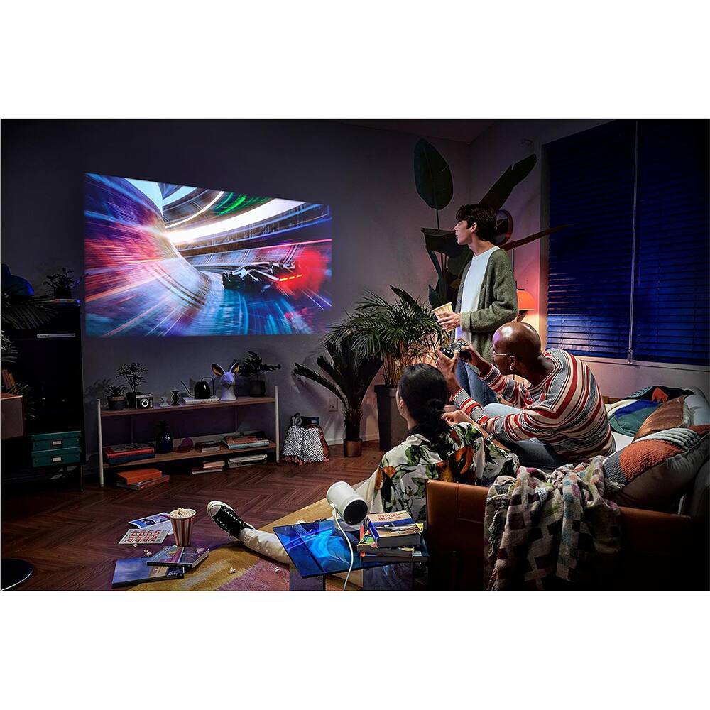 Alt View 4. Samsung - The Freestyle Projector 2nd Gen with Gaming Hub + Battery Base + 2 Year Extended Warranty Protection Bundle.