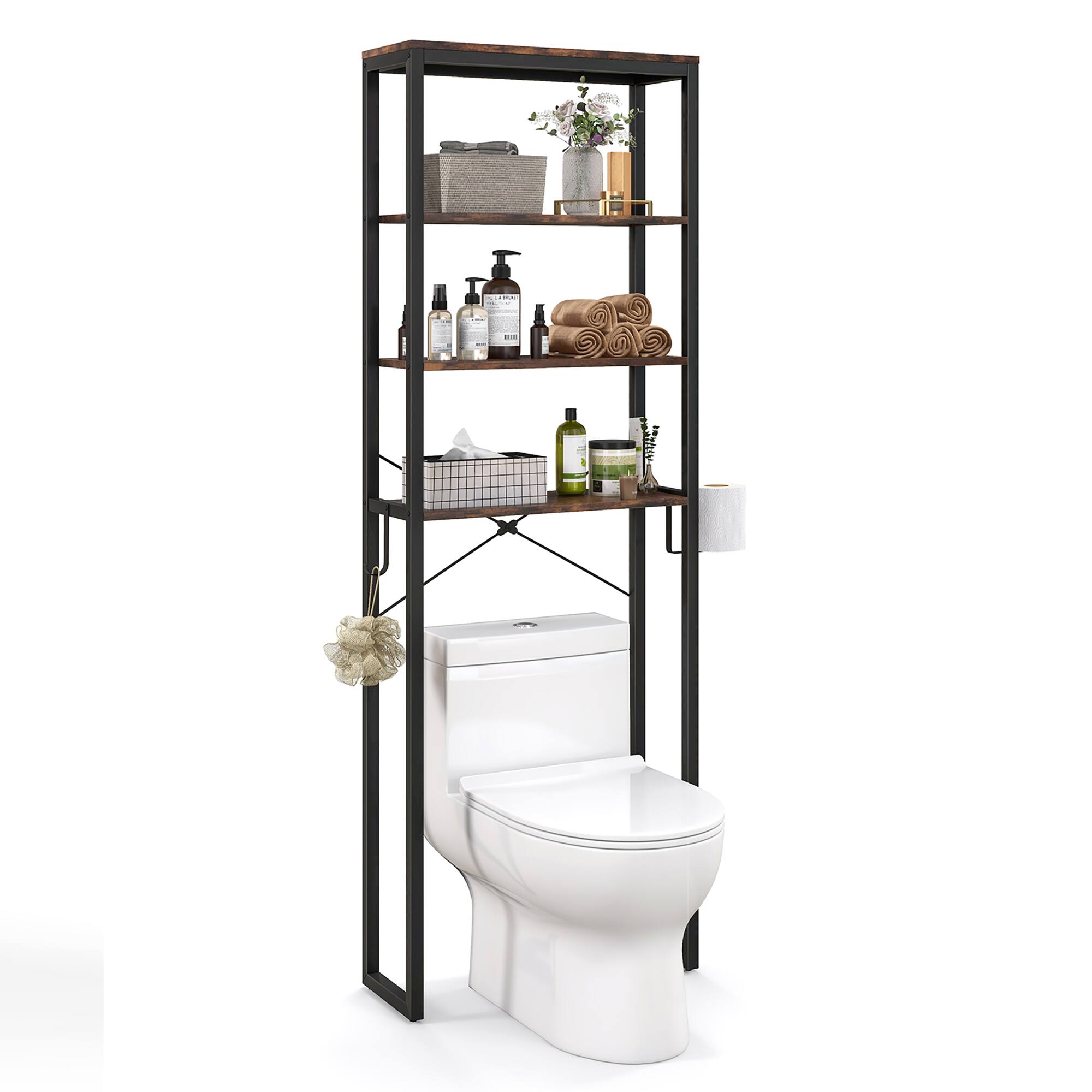 Front. Gymax - Gymax Over The Toilet Storage 4-Tier Industrial Over-the-Toilet Space Saver Storage Rack Rustic Brown - Rustic Brown.