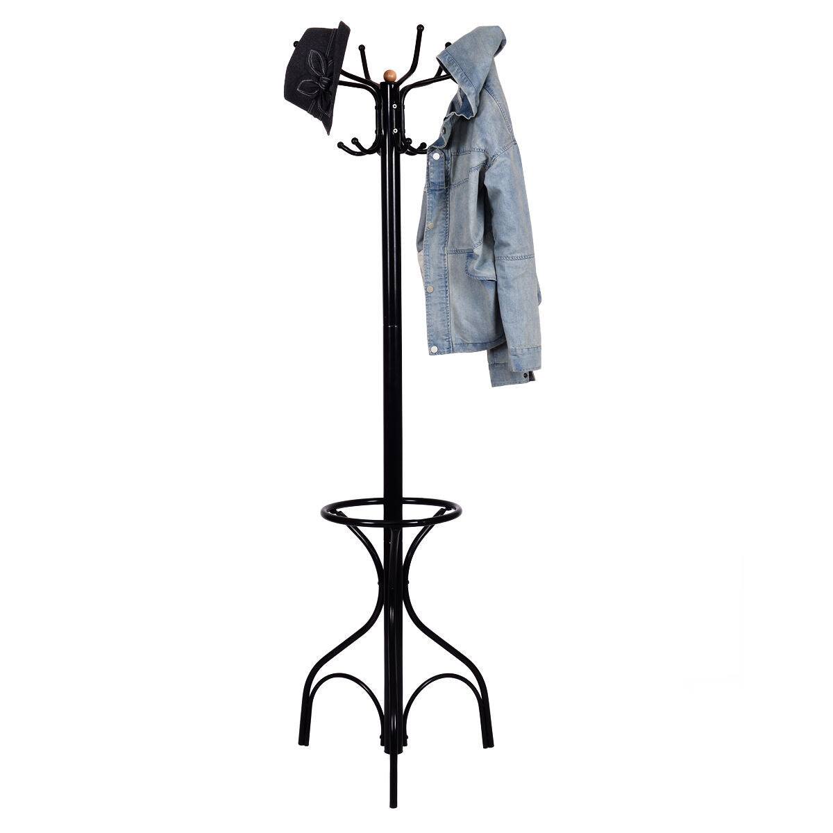 Alt View 3. Boyel Living - Black Vintage Space Saving Metal FreeStanding Coat Rack with Umbrella Stand - Black.