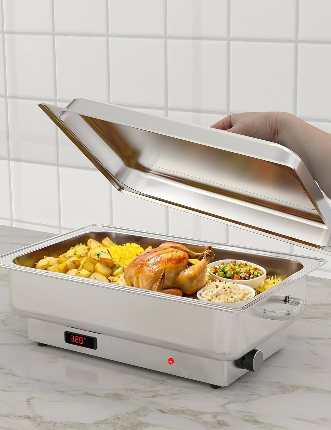 Alt View 1. GARVEE - Electric Chef Chafing Dish Buffet Set 9QT Buffet Servers and Warmers Digital Display Temperature - Silver.