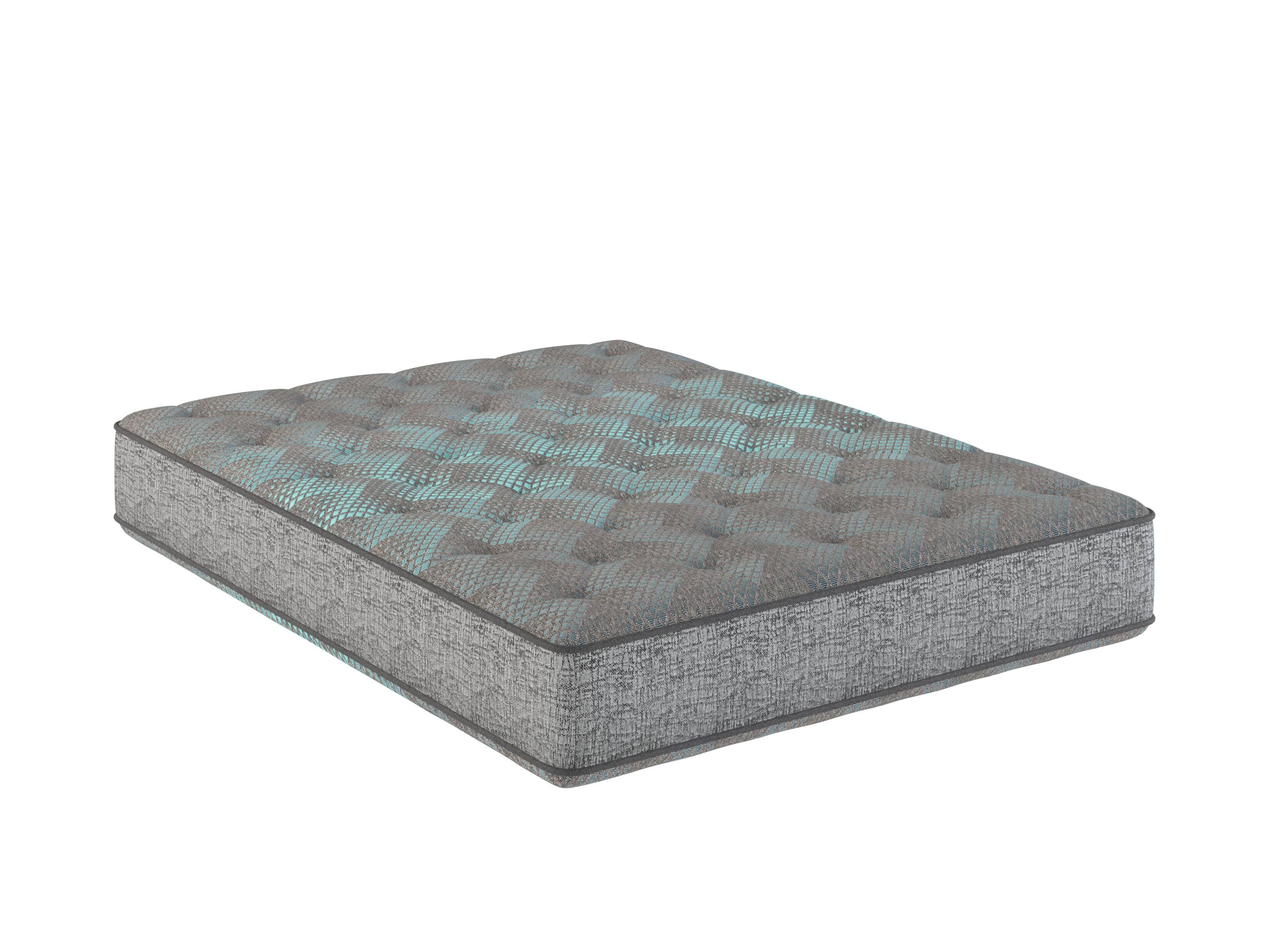 Angle. TinyHomie - Restonic Comfort Care 2 Sided 9in Foam Core Mattress Medium Comfort King - Grey and Blue.