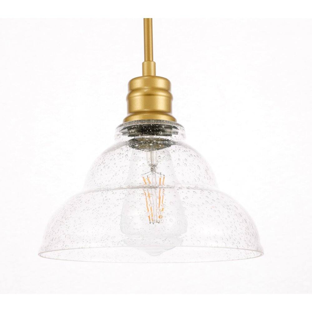 Angle. Living District - Gil 1 Light Brass And Clear Seeded Glass Pendant - Brass And Clear Seeded Glass.