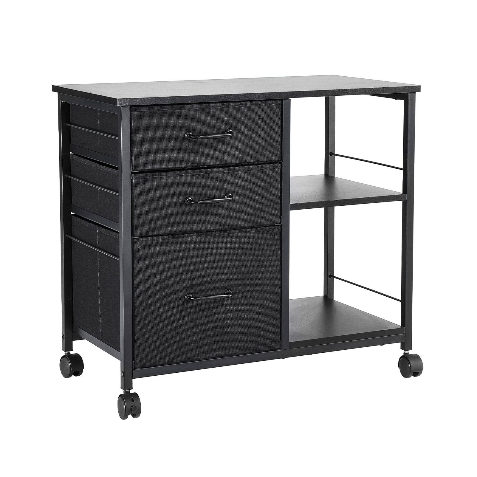 Alt View 4. Forest'nSky - Black Mobile File Cabinet - 3 Fabric Drawers & 2 Open Shelves, Metal Storage Cart.