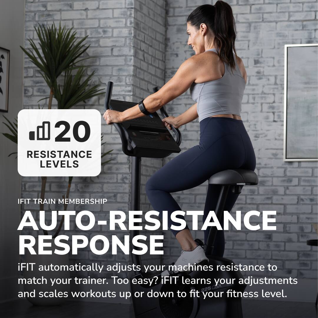 20 RESISTANCE LEVELS

IFIT TRAIN MEMBERSHIP

AUTO-RESISTANCE RESPONSE

iFIT automatically adjusts your machine's resistance to match your trainer. Too easy? iFIT learns your adjustments and scales workouts up or down to fit your fitness level.