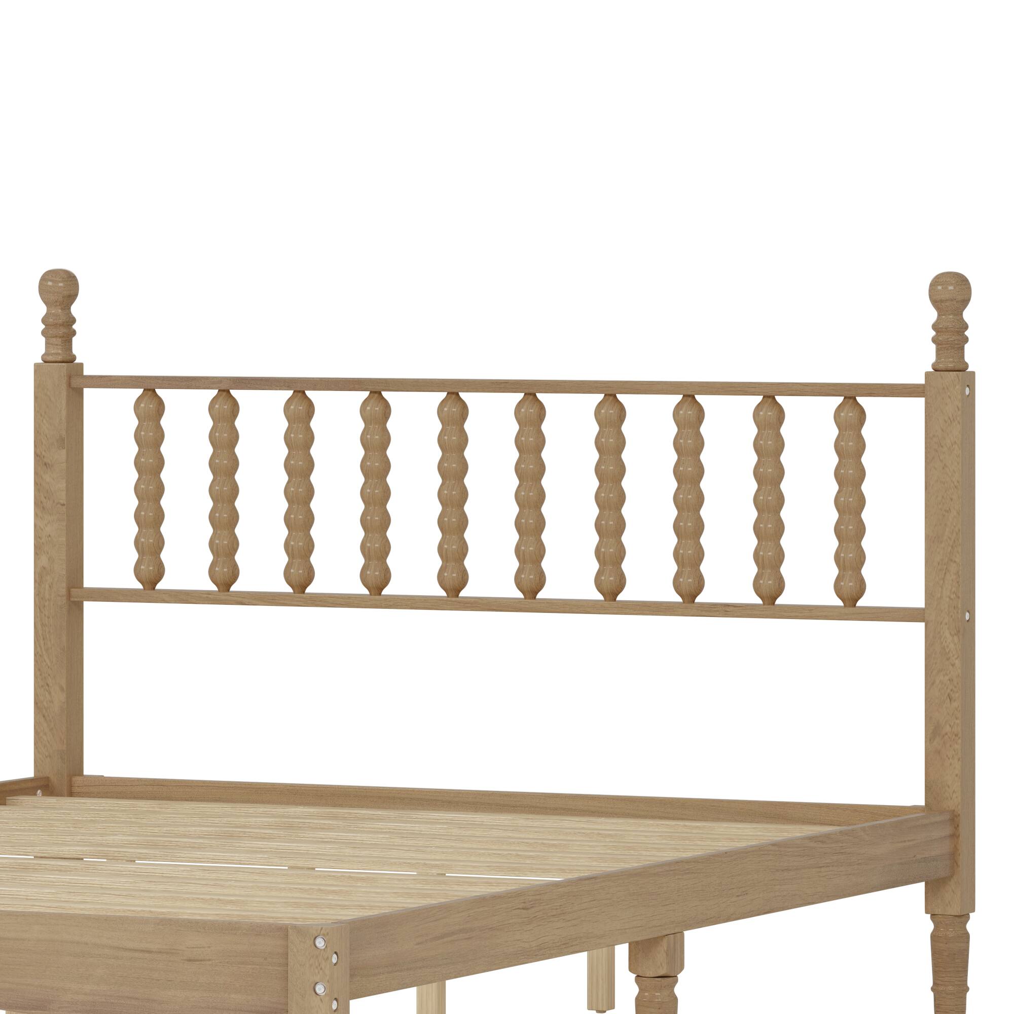 Alt View 6. GOODSILO - Queen Size Retro Wood Platform Bed with Gourd Shaped Headboard and Wooden Slat Support - Natural.