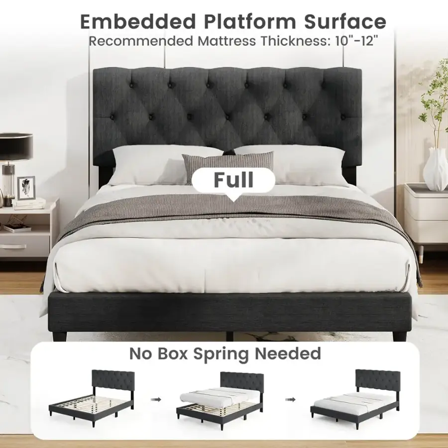 Embedded Platform Surface Recommended Mattress Thickness: 10"-12" Full No Box Spring Needed