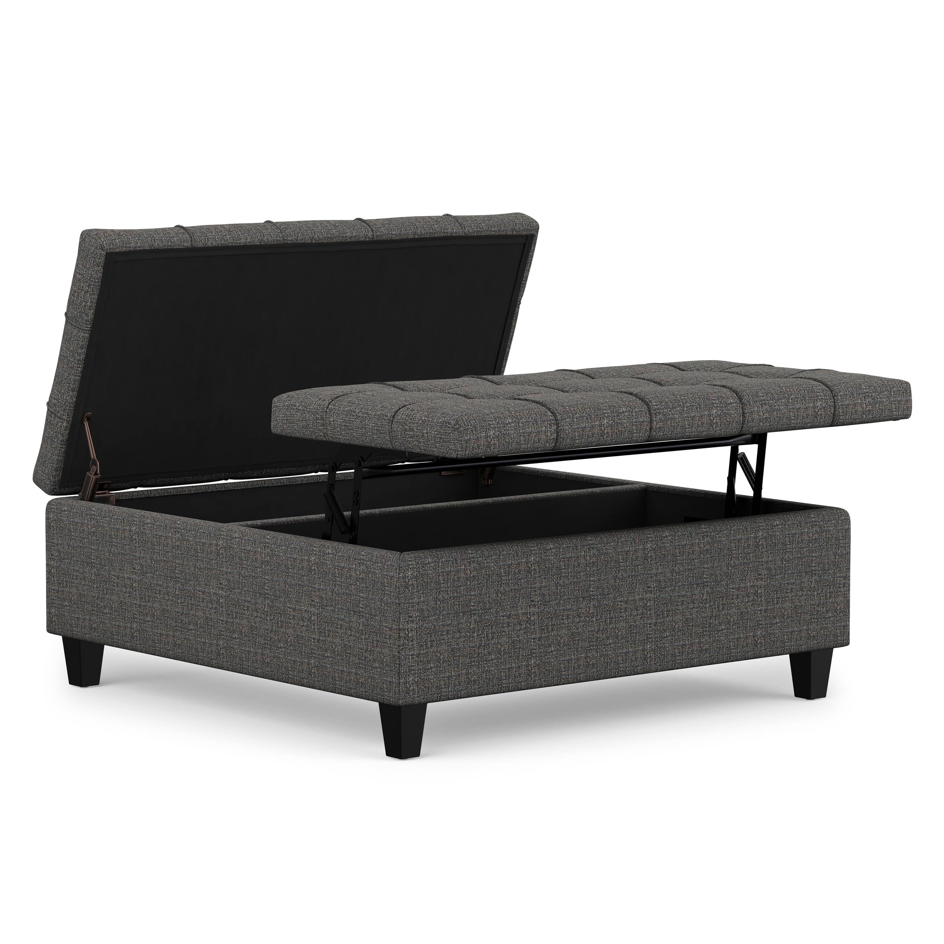 Front. Simpli Home - Harrison 40 inch Wide Large Square Coffee Table Storage Ottoman in Ebony Polyester Tweed - Ebony.