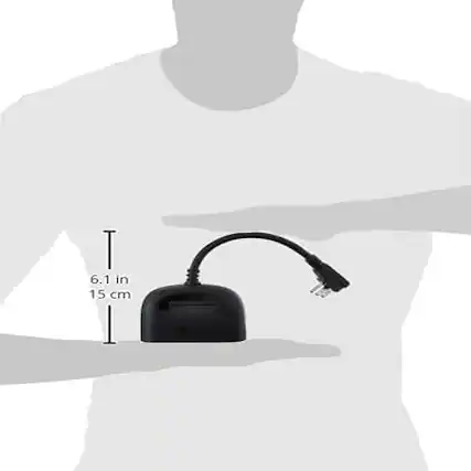 Front. RTMB - Apple HomeKit Outdoor Smart Plug, Dual Socket, IP64 Weather-Resistant - Black.