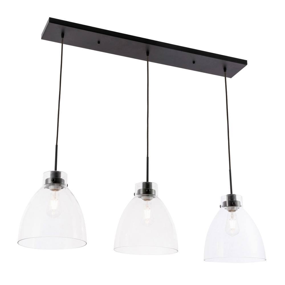 Alt View 9. Living District - Frey 3 light Black and Clear glass pendant - Black And Clear Glass.