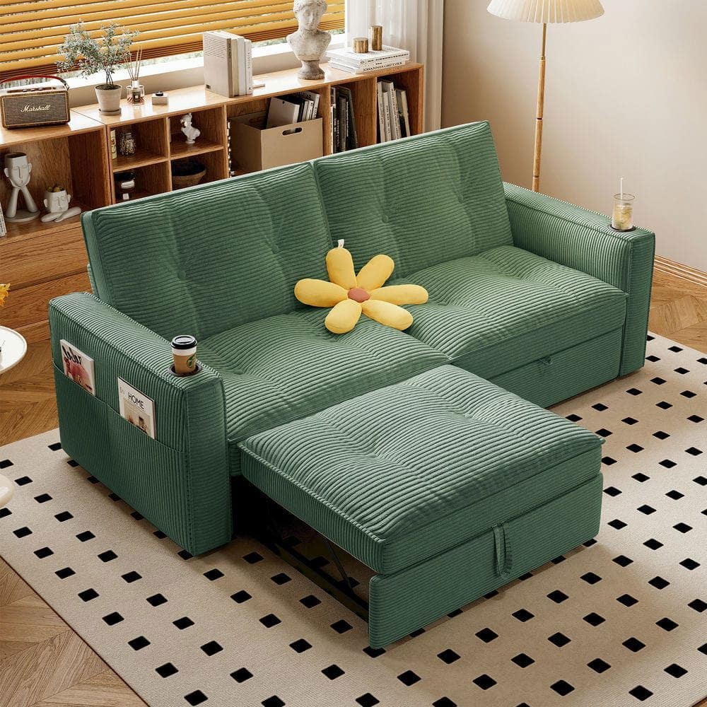 Kadyn - Velvet 2-in-1 Convertible Loveseat Sofa Bed with 600lb Capacity - Green