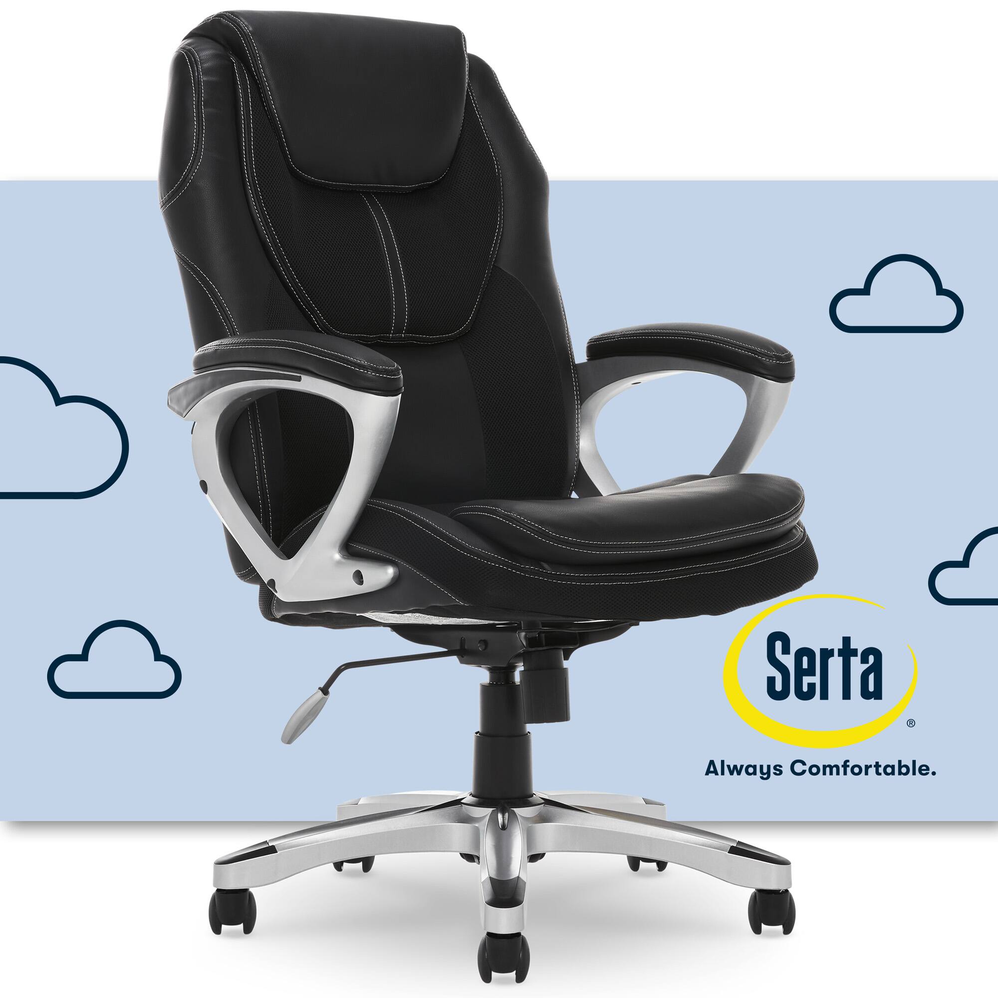 Front. Serta - Amplify Work or Play Ergonomic High-Back Faux Leather Swivel Executive Chair with Mesh Accents - Black.