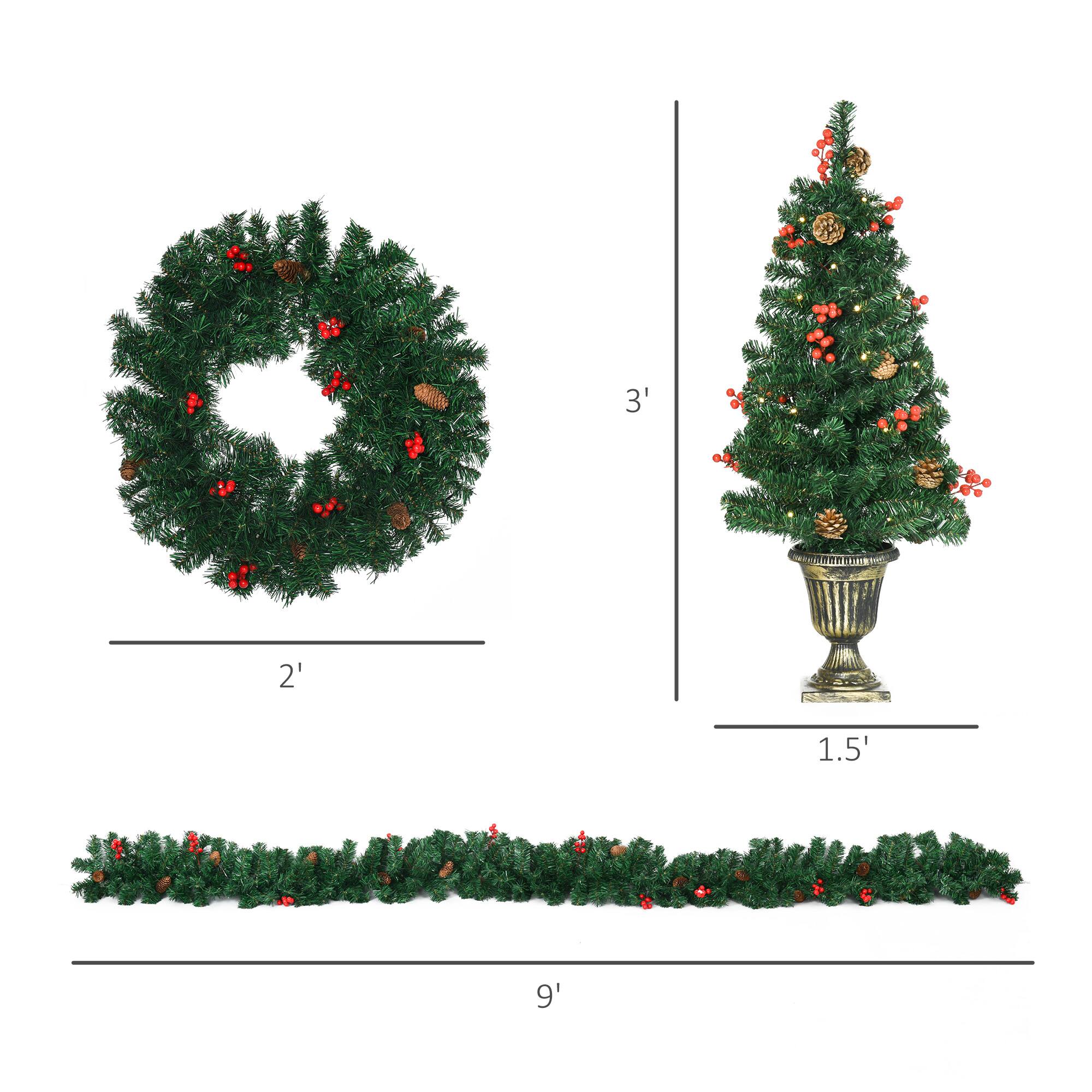 Alt View 6. Lirago - 4 Piece Pre lit Artificial Christmas Tree Set Garland Wreath 2 Entrance Trees LED Lights - Green.