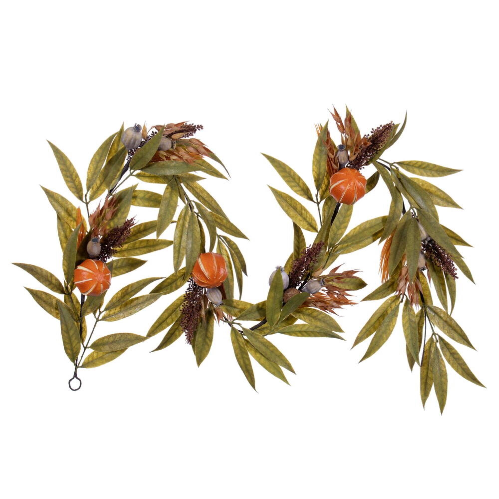 Front. Vickerman - Vickerman 6' Orange Gourd Bay Leaf Garland - Orange.
