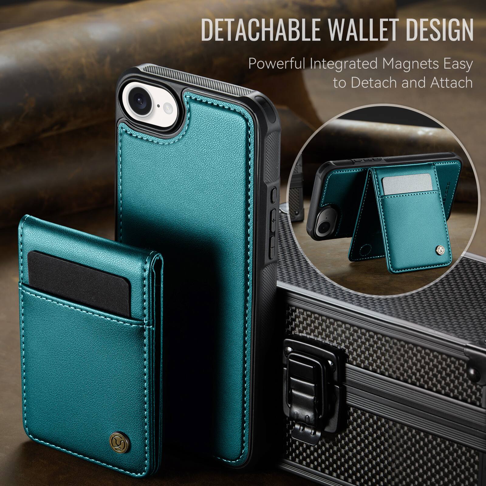 DETACHABLE WALLET DESIGN  
Powerful Integrated Magnets Easy to Detach and Attach