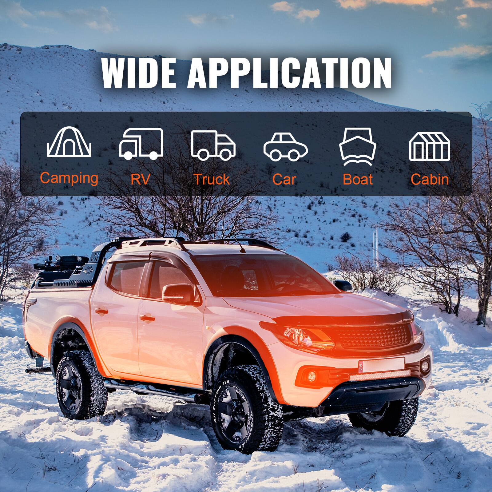WIDE APPLICATION  
Camping  
RV  
Truck  
Car  
Boat  
Cabin