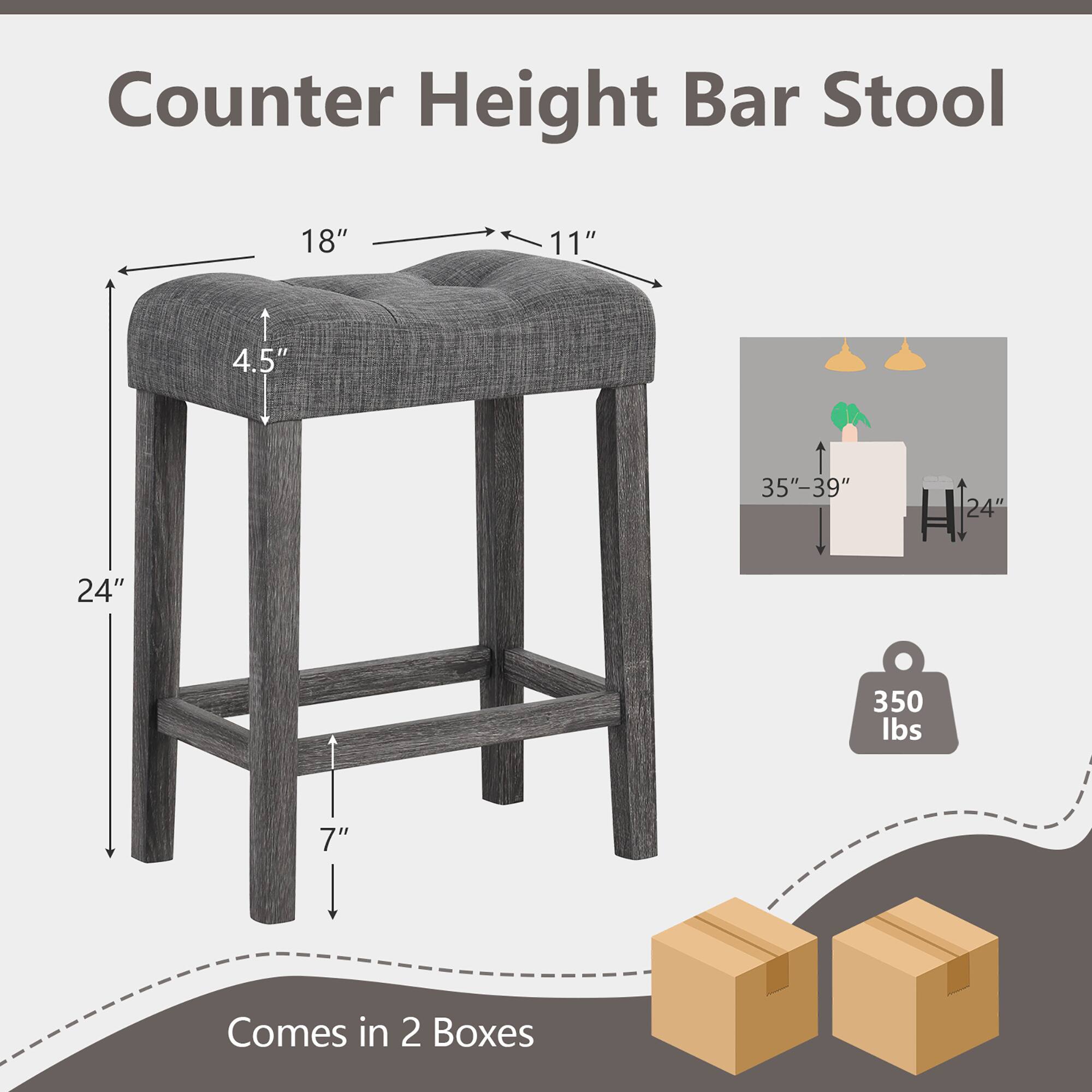 Counter Height Bar Stool

- Seat Width: 18"
- Seat Depth: 11"
- Seat Height: 4.5"
- Overall Height: 35"-39"
- Seat to Floor Height: 24"
- Base Width: 24"
- Weight Capacity: 350 lbs
- Comes in 2 Boxes