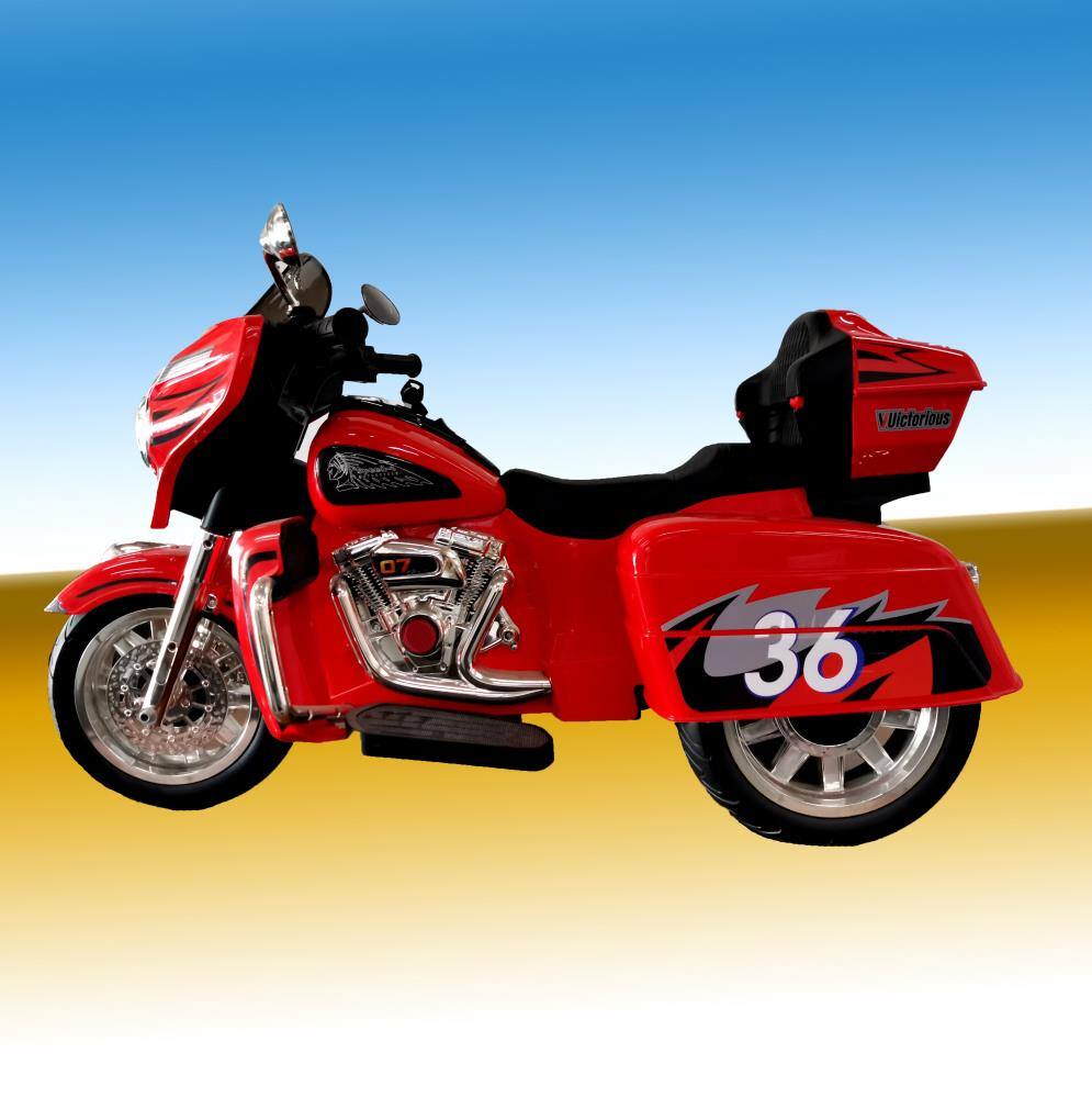 Alt View 2. BreeBe - 12V Kids Electric Ride-On Motorcycle, Two Seats, Key Start, 3 Wheels, Headlight, Storage Box, Dual Motors - Red.