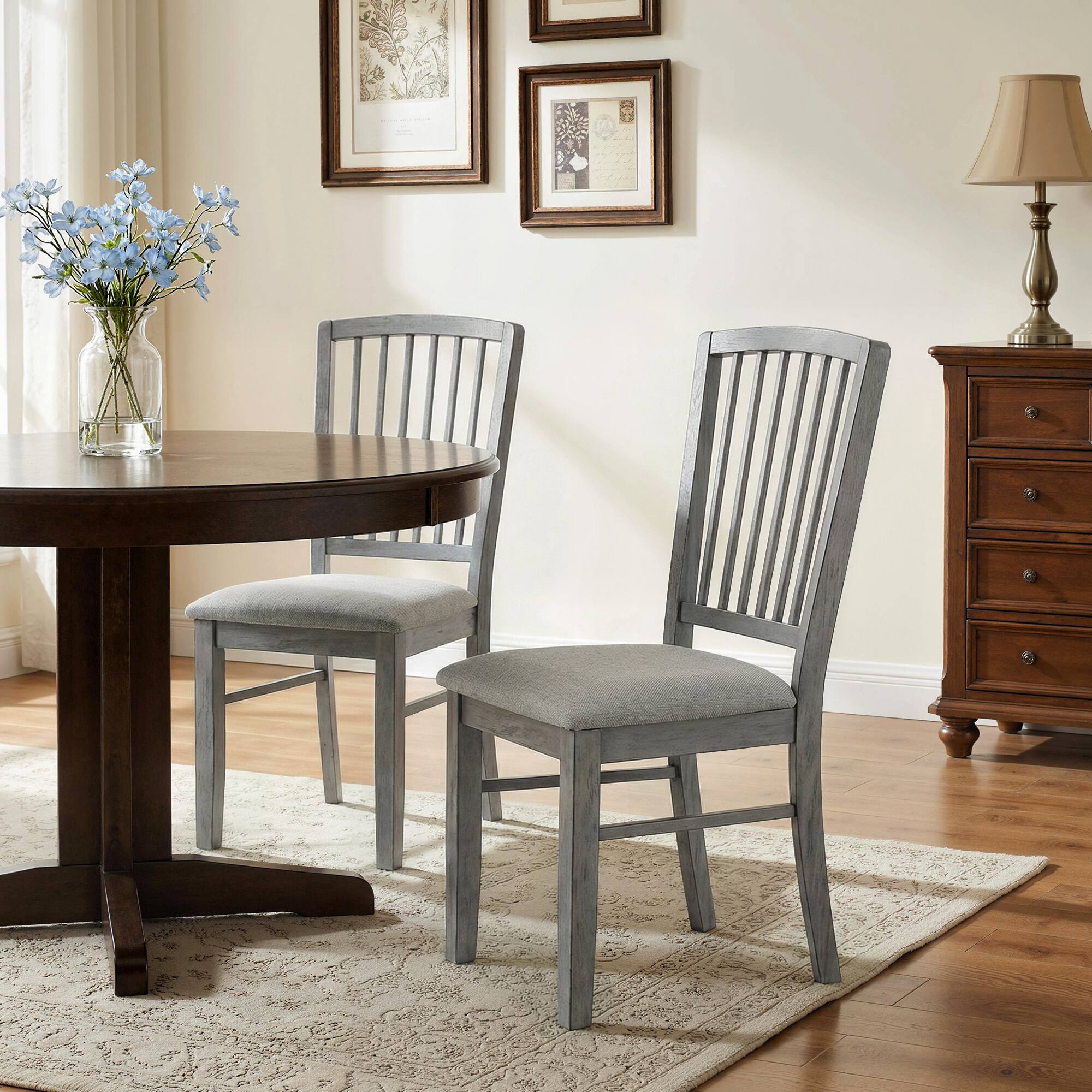 Alt View 1. Homcom - Chairs Upholstered Kitchen Chairs with Rubberwood Legs Set of 2 - Rustic Gray.