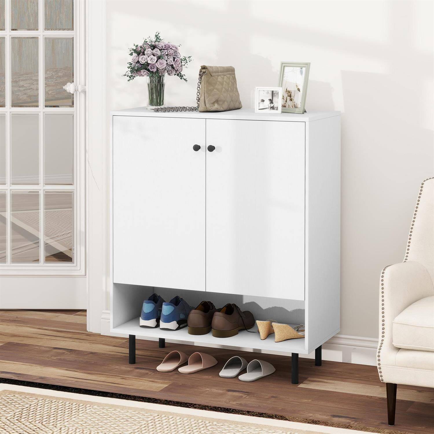 Back. Pefilos - 2-Door Sideboard Cabinet,Adjustable Removable Shelf,Metal Legs Anti-Tip,White - White.