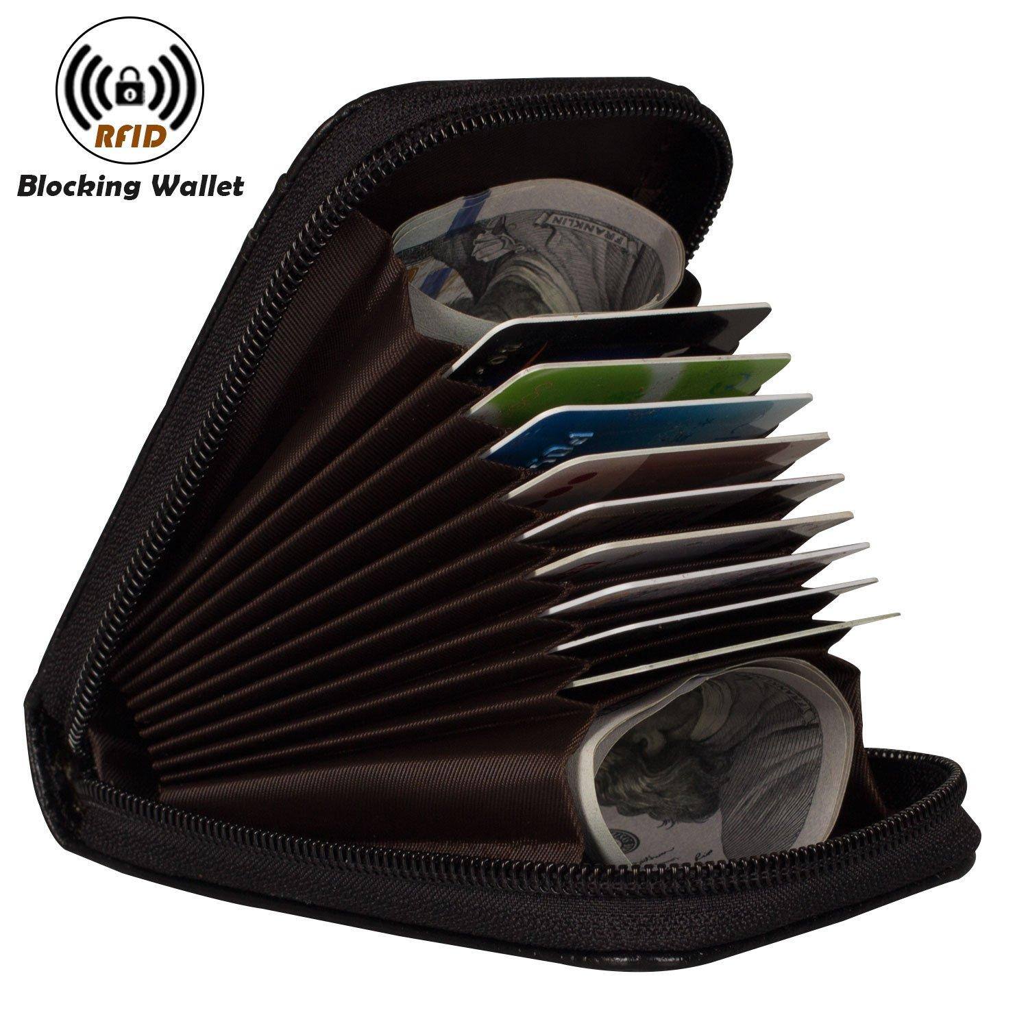 Back. Jadie Link - Rfid Blocking Credit Card Case Organizer Genuine Leather Zip-around Security Wallet Black MaterialCowhide Genuine - Orange.