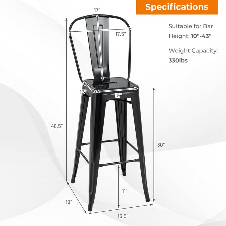 Specifications  
17"  
17.5"  
Suitable for Bar Height: 10"-43"  
Weight Capacity: 330lbs  
12"  
12"  
46.5"  
30"  
11"  
19"  
16.5"