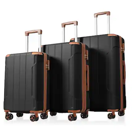 Front. BreeBe - Luggage Sets 3 Piece, Hard shell ABS Lightweight Durable Suitcases with Double Spinner Wheels 20/24/28" - Black ,Brown.