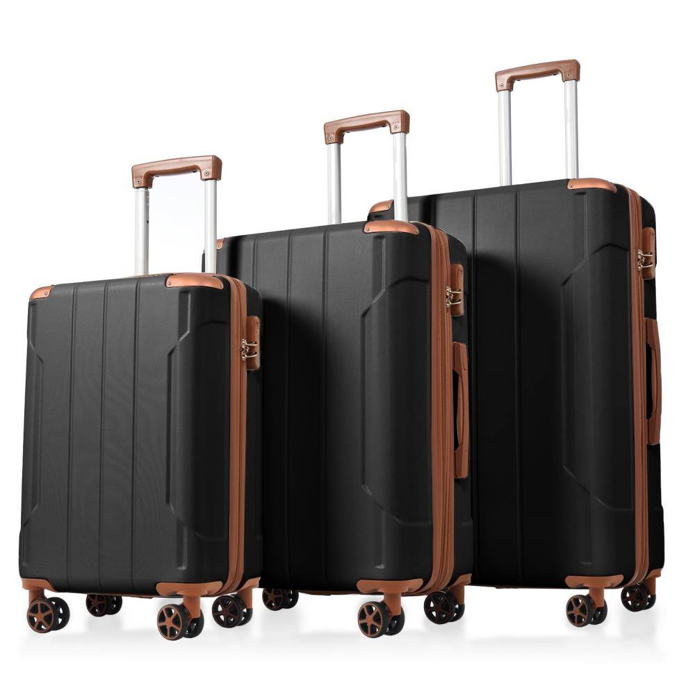 BreeBe - Luggage Sets 3 Piece, Hard shell ABS Lightweight Durable Suitcases with Double Spinner Wheels 20/24/28" - Black ,Brown