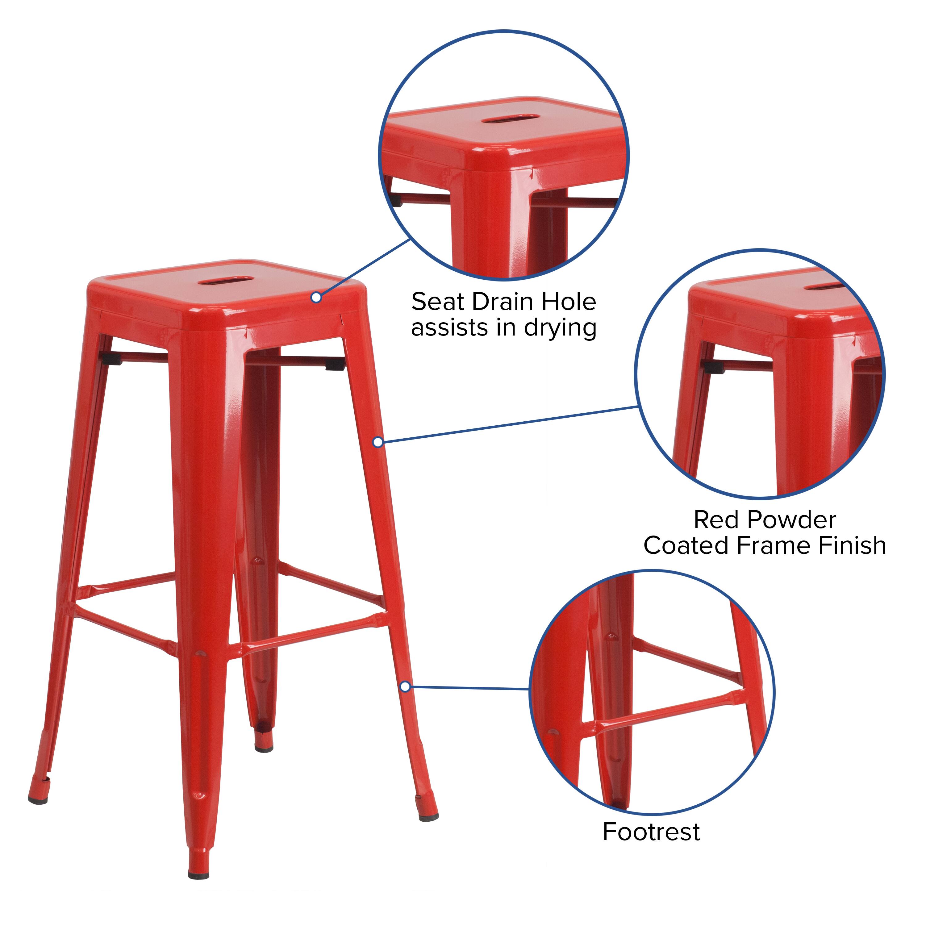 Seat Drain Hole assists in drying  
Red Powder Coated Frame Finish  
Footrest
