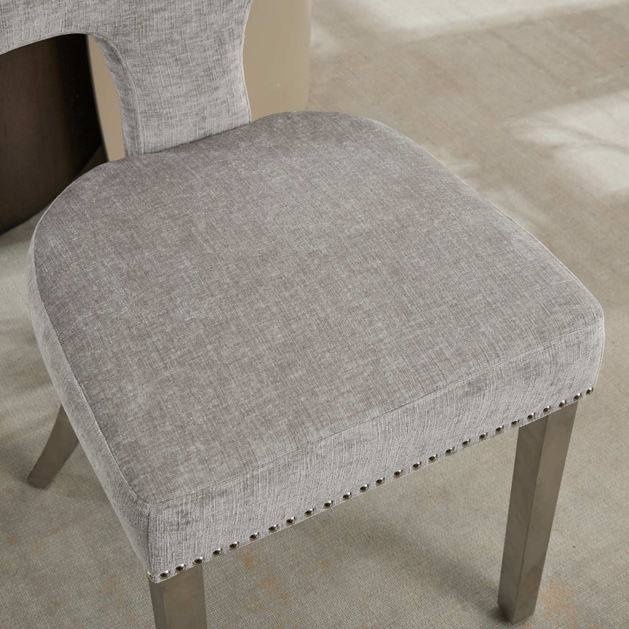 Alt View 8. GOODSILO - Modern Upholstered Dining Chairs Set of 2 with Curved Backrest and Stainless Steel Legs - Gray.