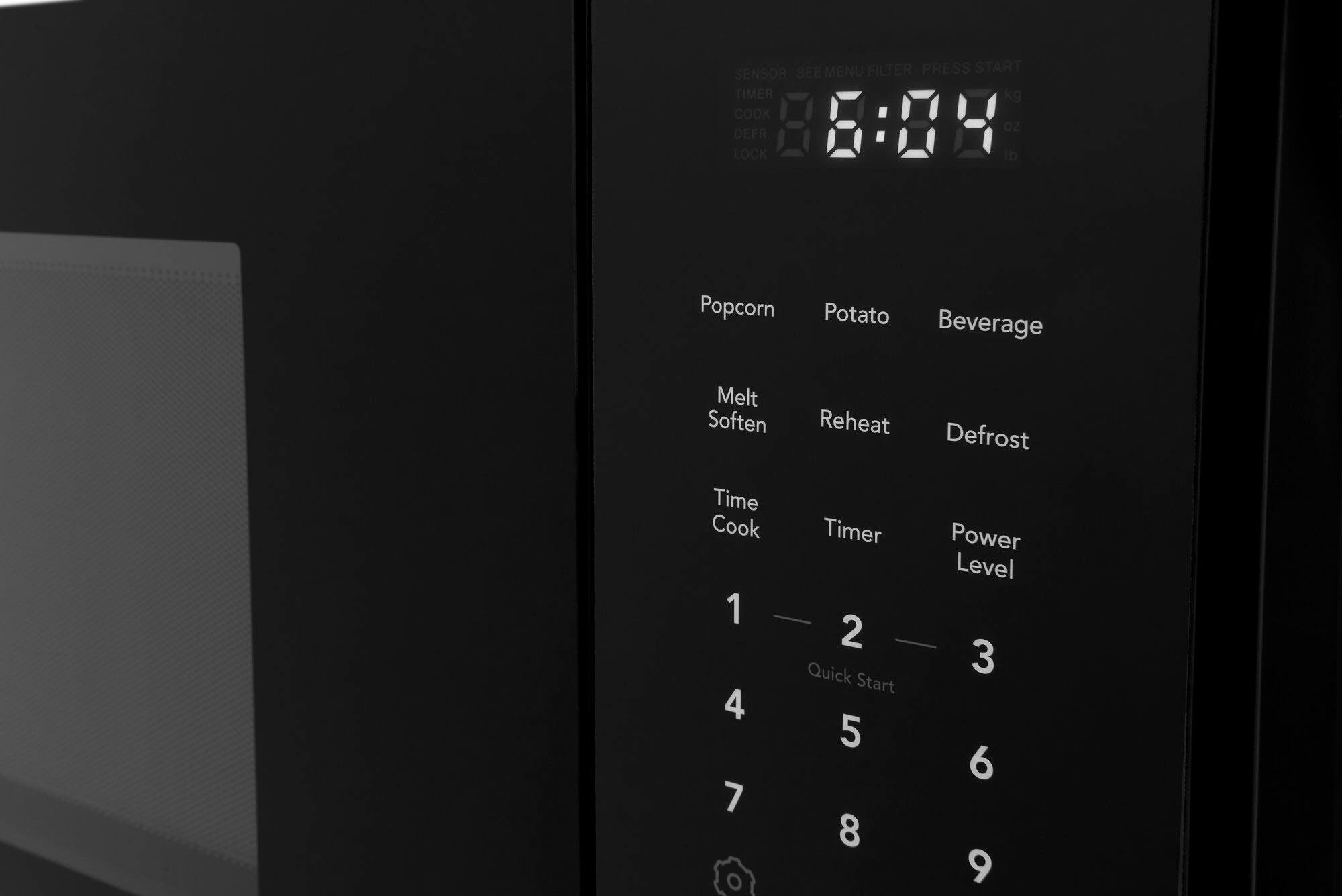 Sensor See Menu Filter Menu Filter Press Start Timer kg Cook Lock Defrost 88:88 oz di Popcorn Potato Beverage Melt Soften Reheat Defrost Time Cook Timer 1 - 2 Quick Start 4 5 7 8 Power Level 3 6 9