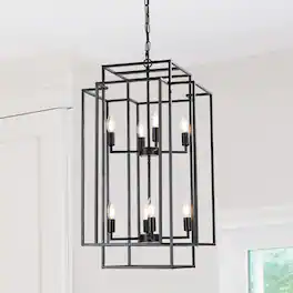 Tiramisubest - 18" Modern 8-Light Geometric Pendant Chandelier, Industrial Metal Frame, Adjustable Hanging Light (No Bulbs) - Black