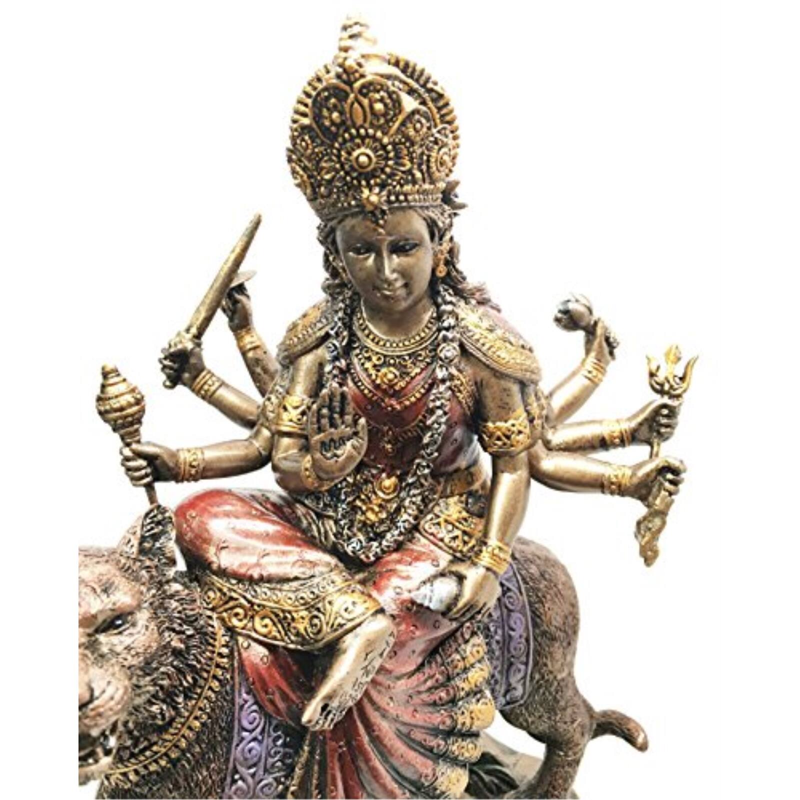 Alt View 1. Pacific Trading - Eastern Enlightenment Durga On Tiger Statue Decorative Resin Piece 8.5 inch - Bronze.