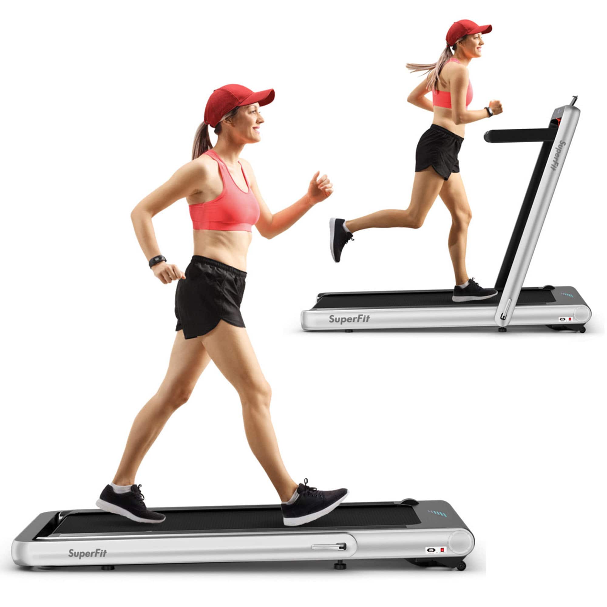 Gymax - 2 in 1 Folding Treadmill 4.75HP Running Machine w/ APP & Remote Control - Silver