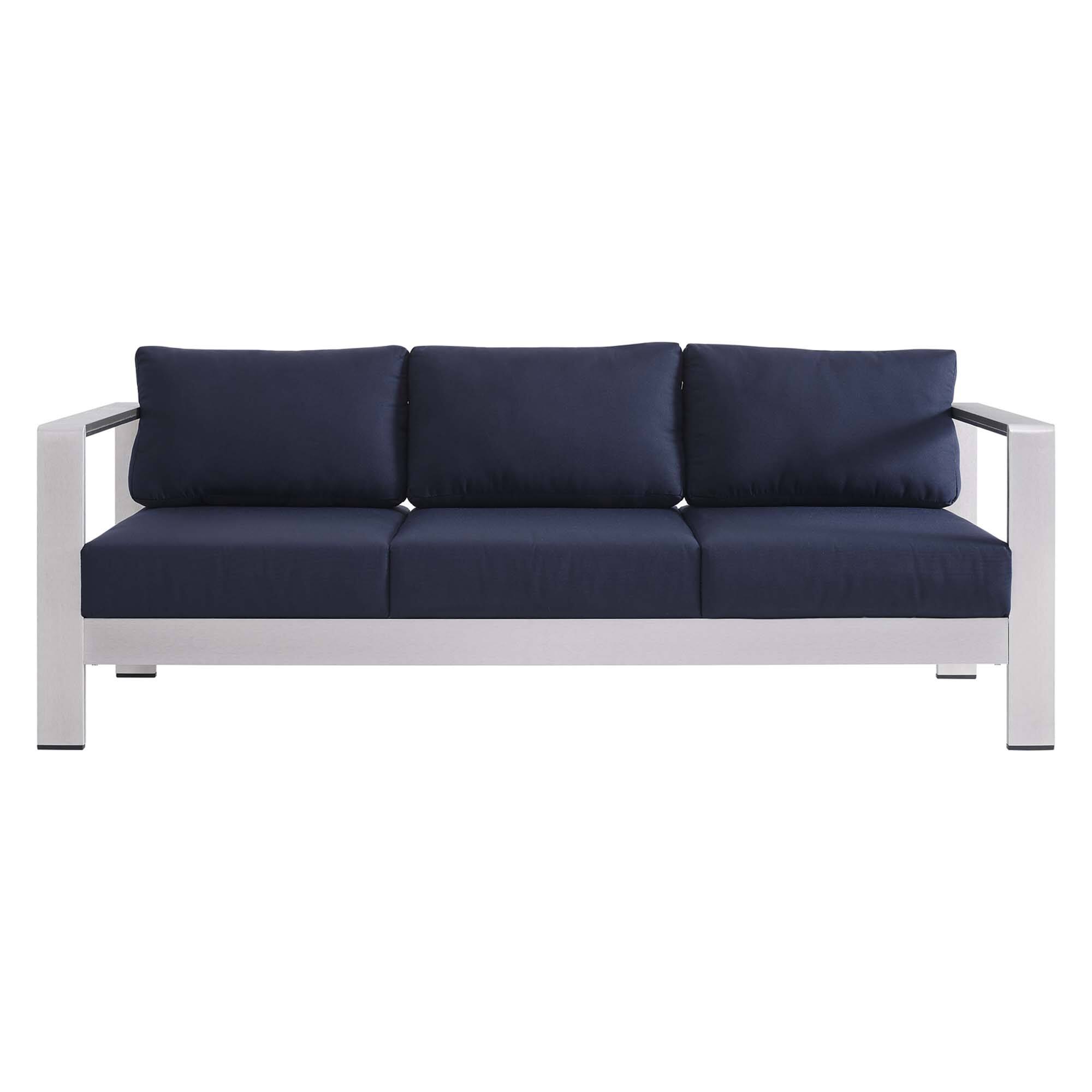 Alt View 3. Modway - Shore Sunbrella® Fabric Aluminum Outdoor Patio Sofa by Modway - Silver Navy.