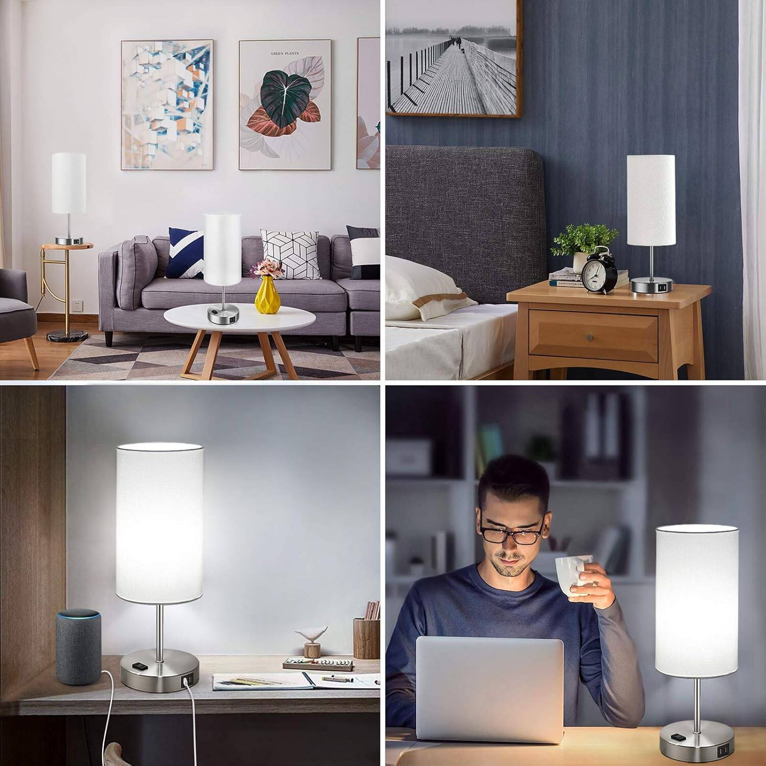 Alt View 5. Nordic Hygge - Set of 2 Touch Control Table Lamps with USB Ports & AC Outlet 3-Way Dimmable - multicolor.