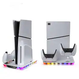Cluzine - PS5 Cooling Stand with Dual Controller Charging Dock, RGB Ambient Light, Compatible with PS5, PS5 Pro, PS5 Slim