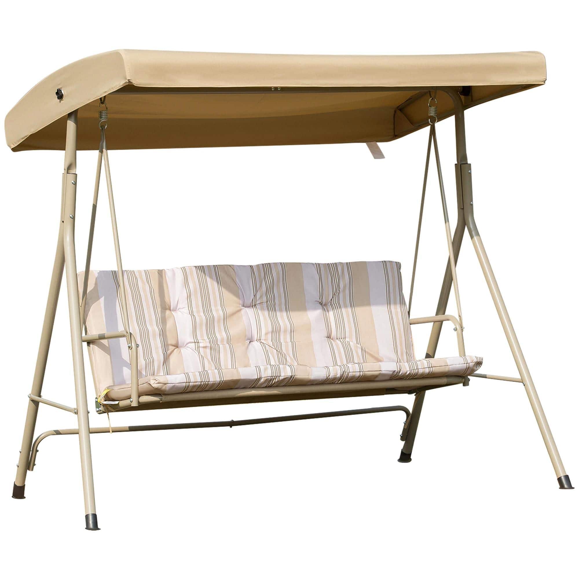Resenkos - 3-Seat Swing Set, Outdoor Canopy Glider With Removable Pads, Adjustable Sunshade, Carbonized Color