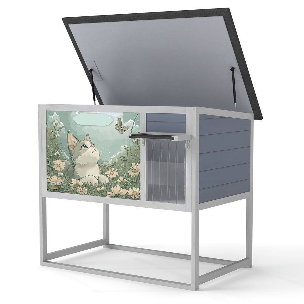 Alt View 7. Resenkos - Resenkos Elevated Cat Shelter, Weatherproof Feral Home With High Legs, Curtained & Escape Door, Openable Top, Gray.