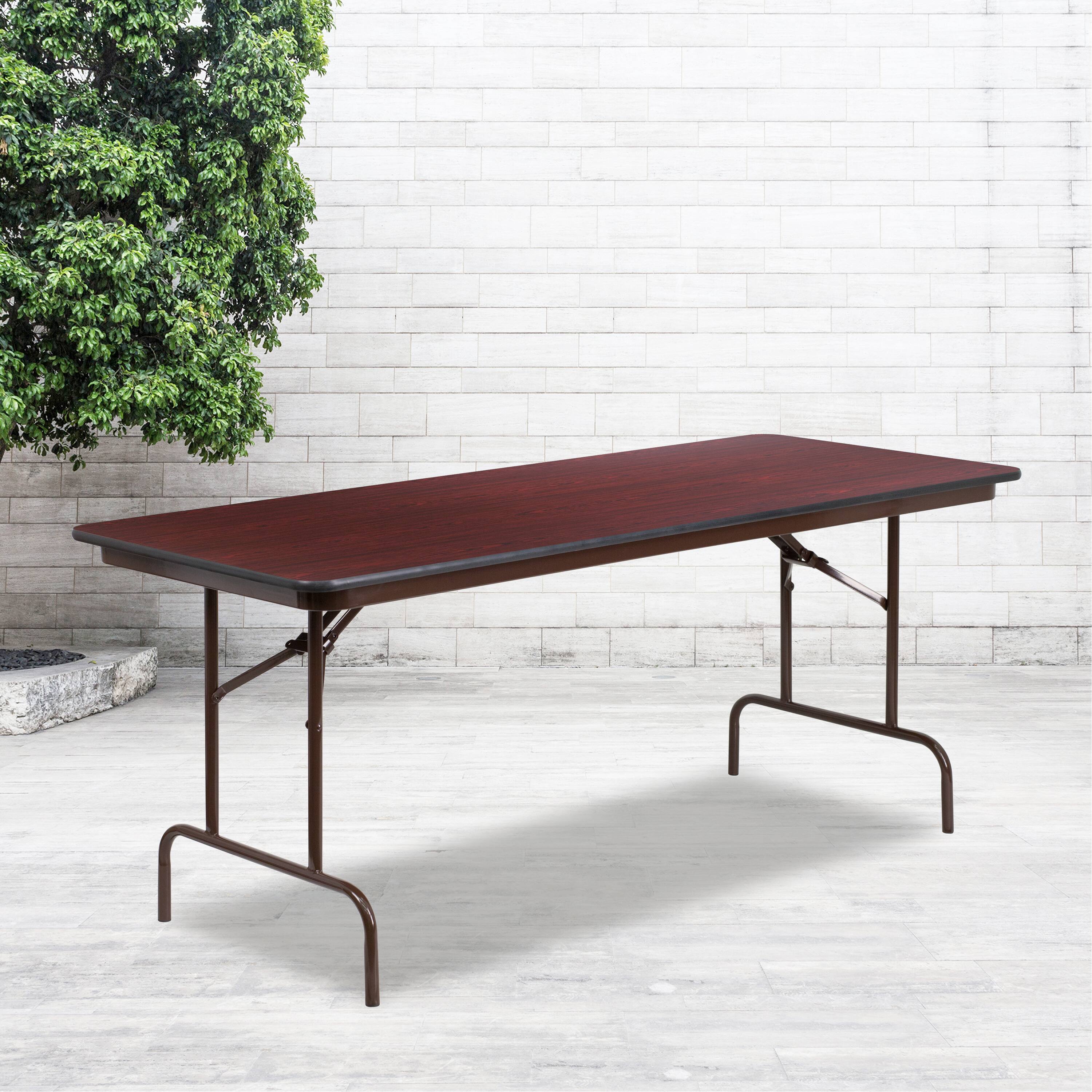 Alt View 1. Emma + Oliver - 6-Foot Mahogany Melamine Laminate Folding Banquet Table - Mahogany.