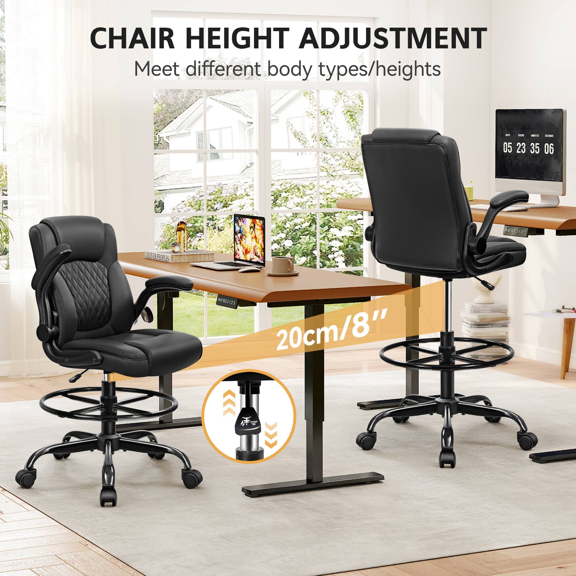 CHAIR HEIGHT ADJUSTMENT  
Meet different body types/heights  

20cm/8"