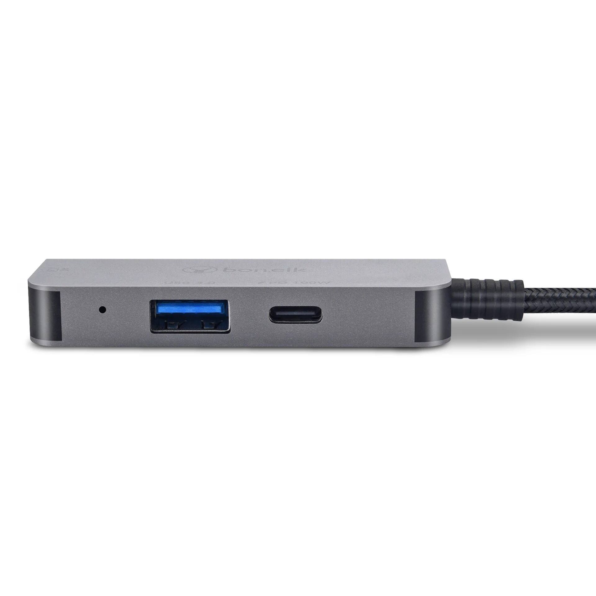 Back. Bonelk - BonElk USB-C 3-in-1 Multiport Hub with 4K HDMI, USB 3.0 and PD 100W Charging Ports - Space Grey - Space Grey.
