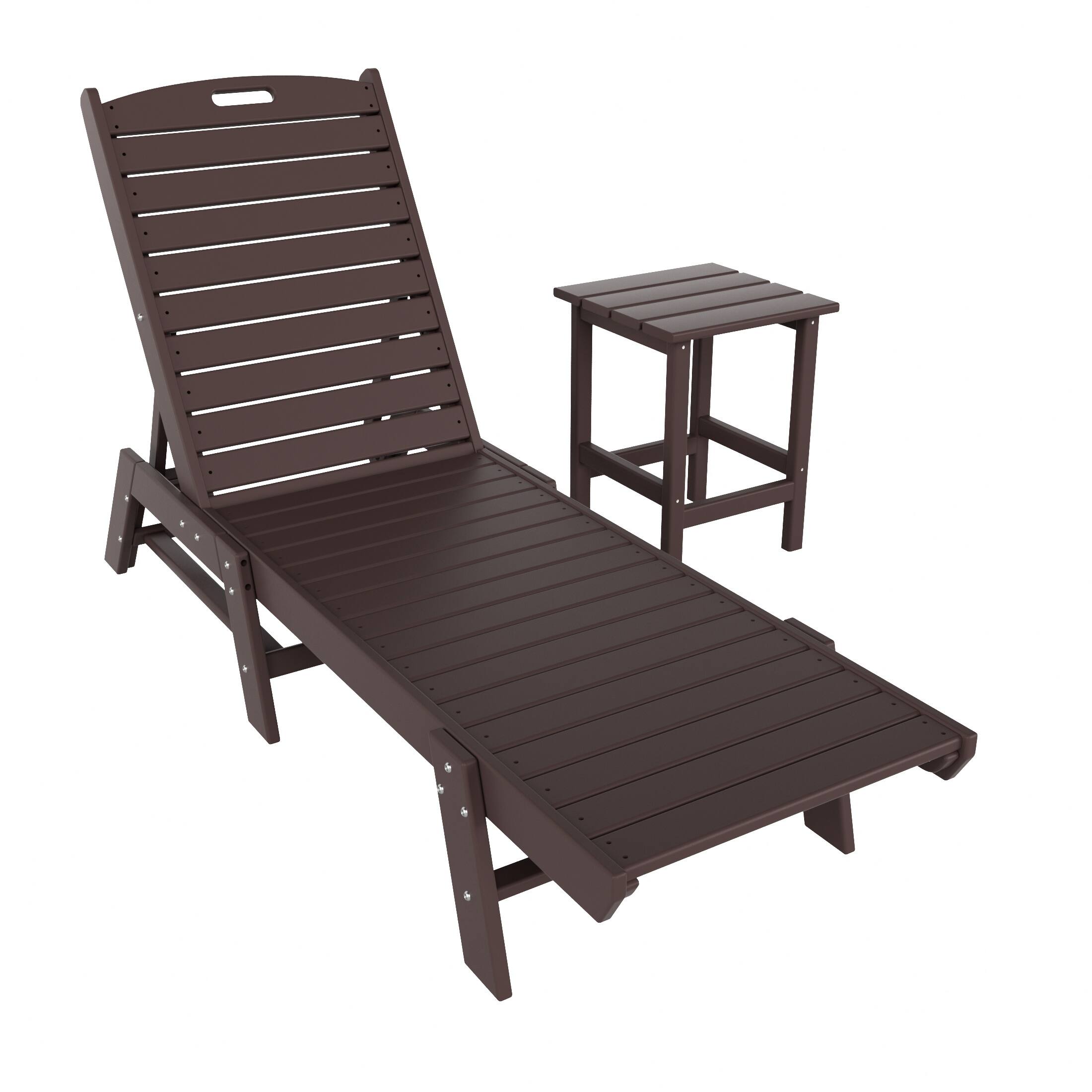WestinTrends - Malibu 2-Piece Poly Outdoor Patio Chaise Lounge Chair with Side Table Set - Dark Brown