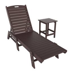 WestinTrends - Malibu 2-Piece Poly Outdoor Patio Chaise Lounge Chair with Side Table Set - Dark Brown