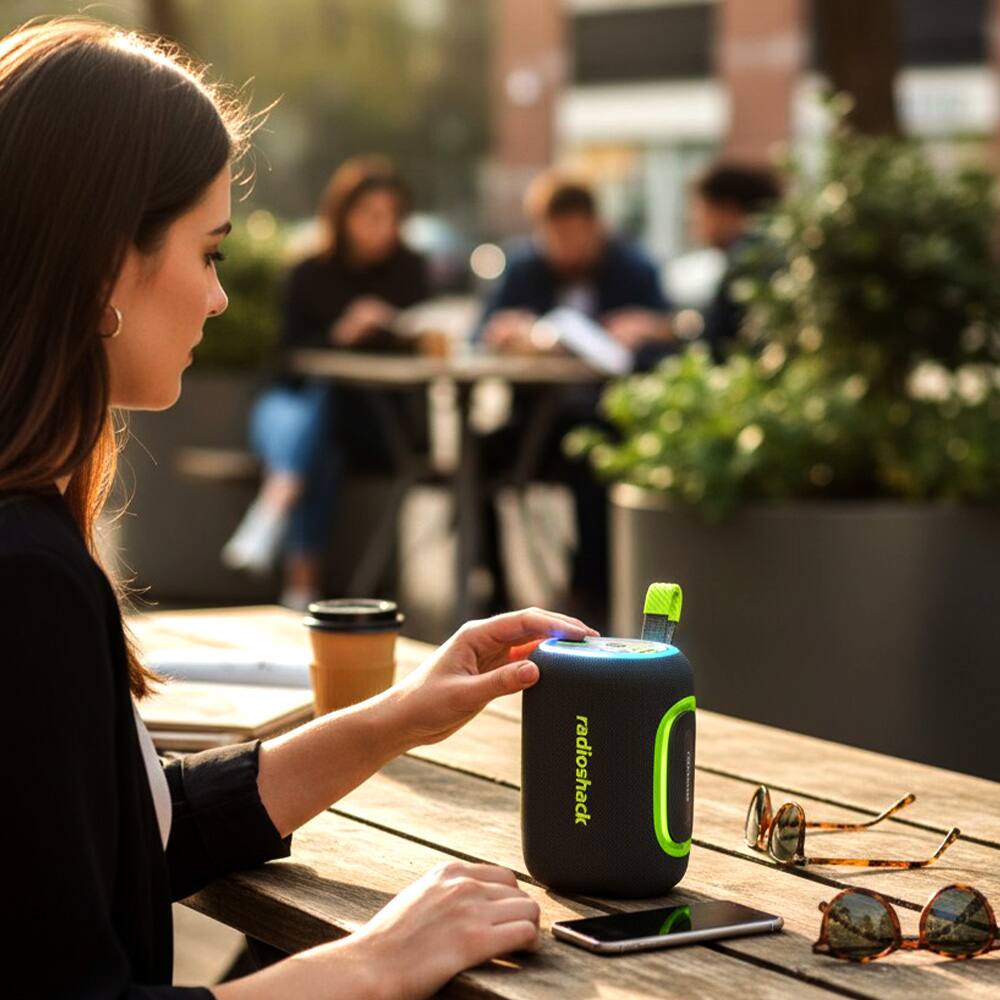 Left. RadioShack - RadioShack 40W IPX5 Live Sound Portable Speaker  Black & Green.