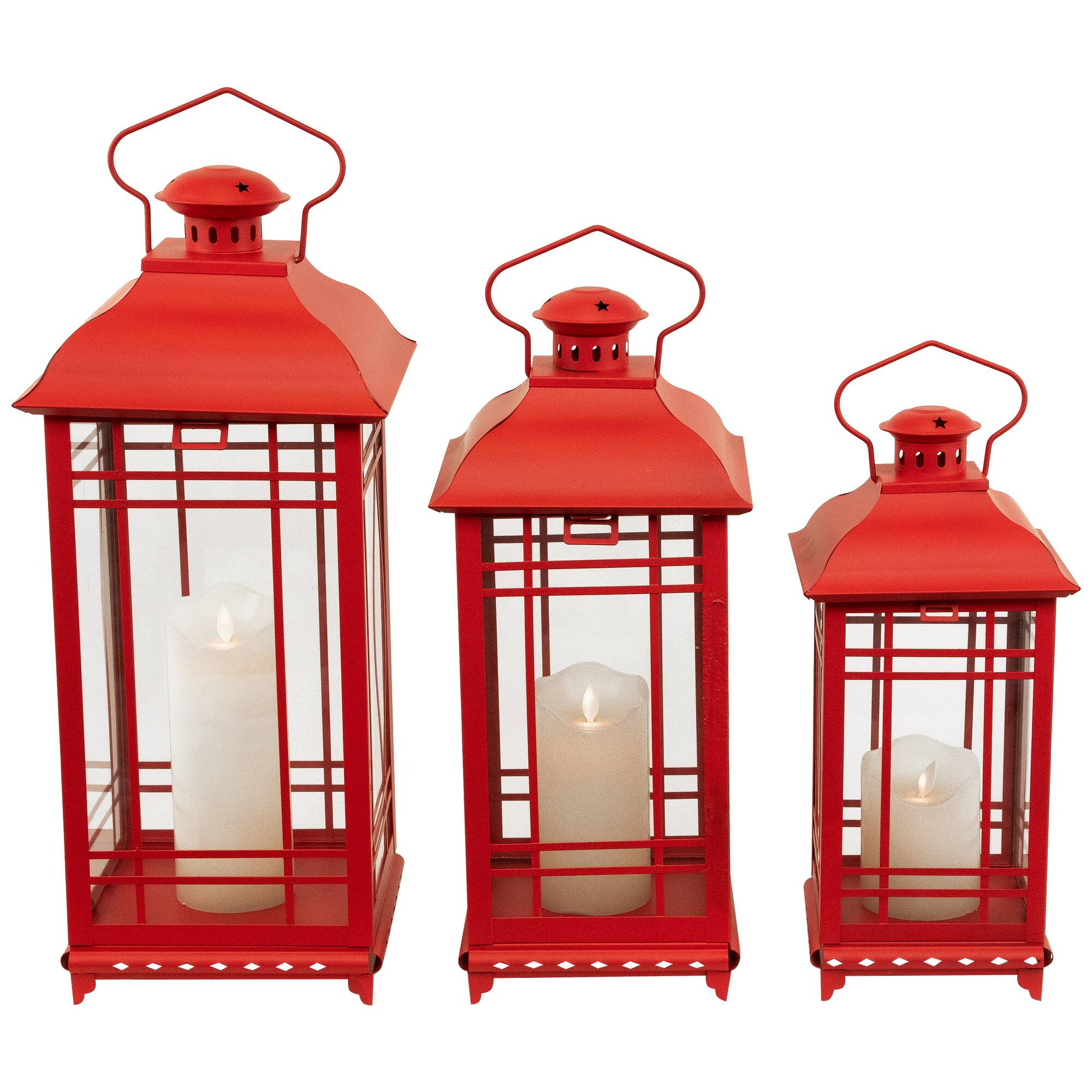 Alt View 4. Northlight - Mission Style Metal Candle Lanterns - 19.5" - Red - Set of 3 - Red.