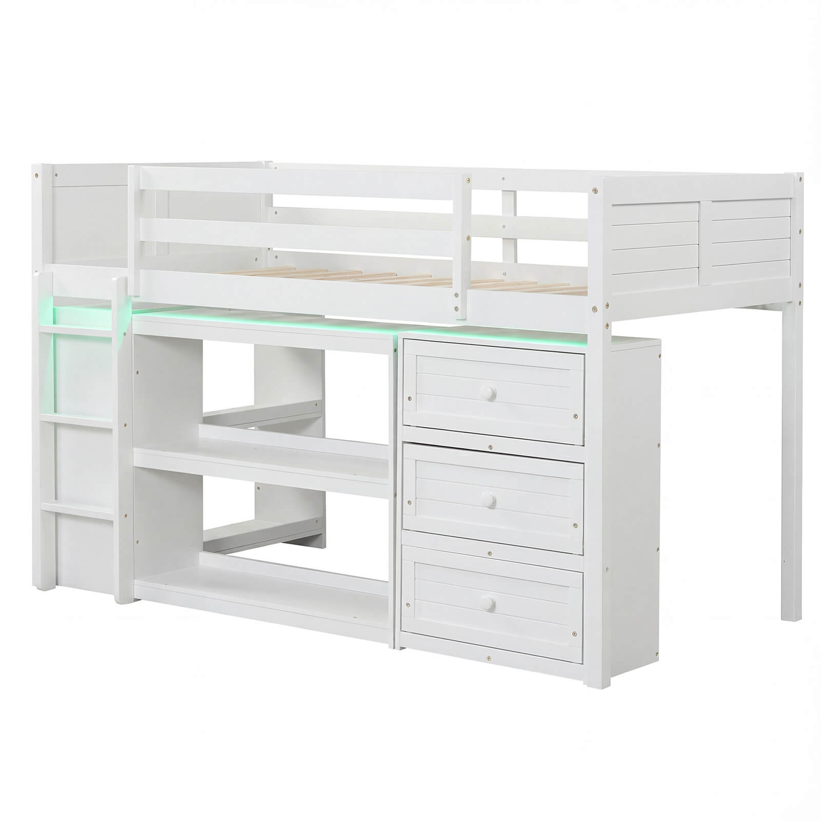 Alt View 1. Costway - Costway Twin Size Loft Bed with LED Lights Underbed Space Drawers Shelves Ladder - White.