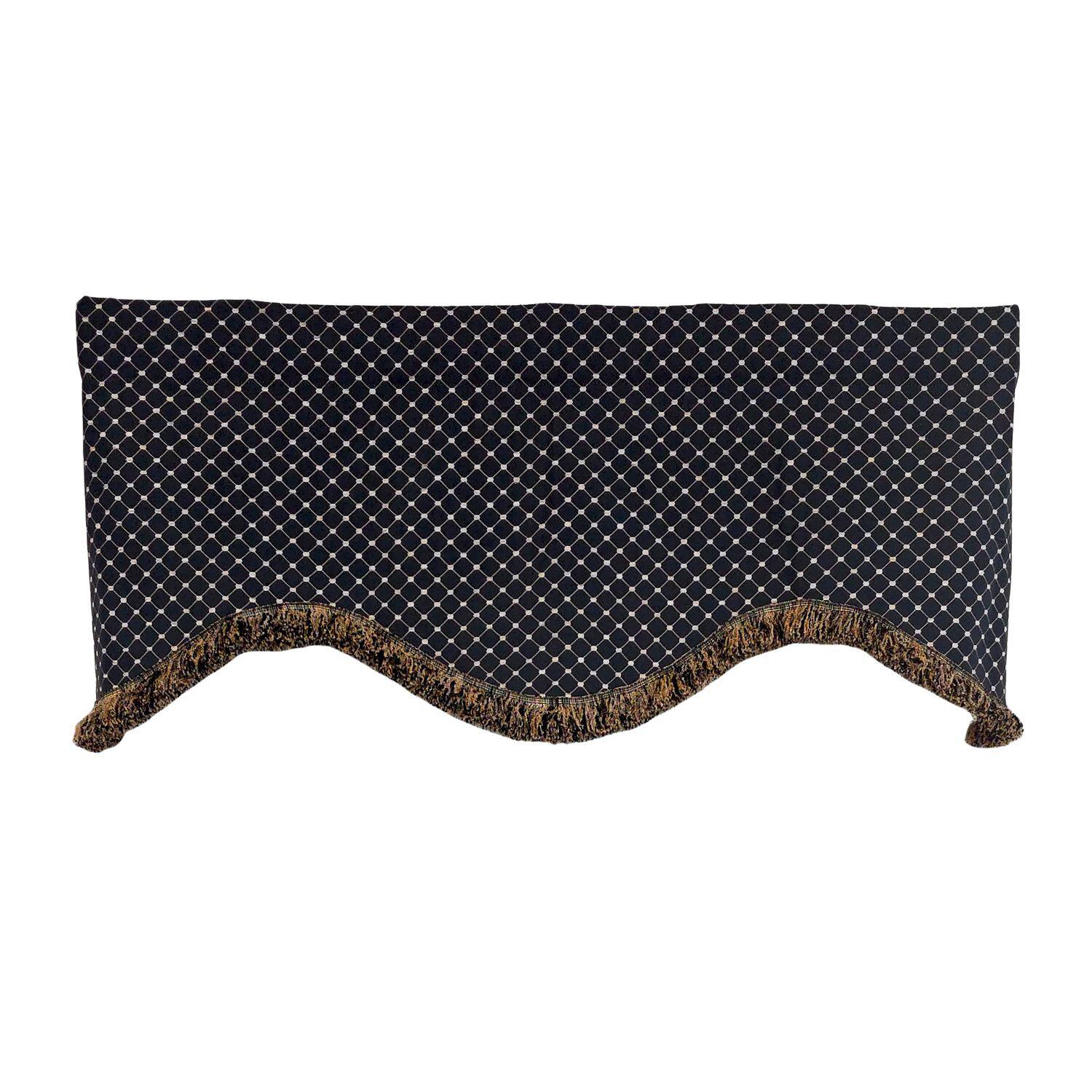 Left. RLF Home - RLF Home 100% Cotton Passat Trimmed Cornice Lined Window Valance 50" x 17" Black - Black.