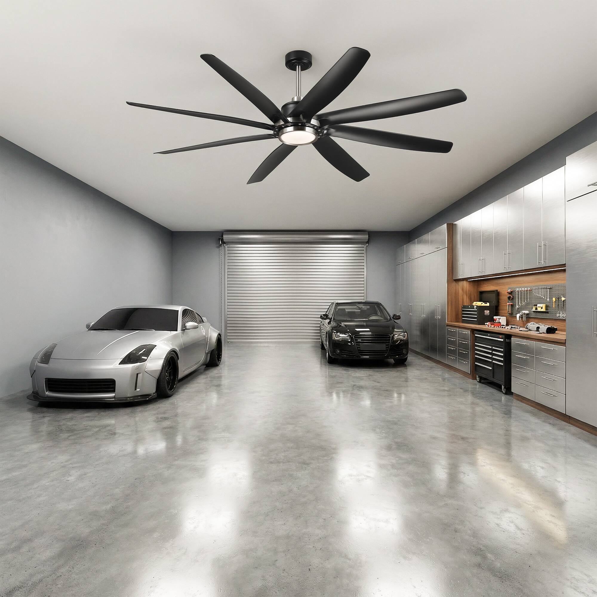 Back. Parrot Uncle - 72" Black Farmhouse Windmill Ceiling Fan with Light and Remote - Black.